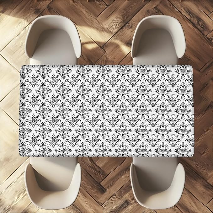 Rectangle Table Cloth Cover Waterproof Elastic Fitted Polyester Fitted Tablecloths for 6 Foot Tables for Indoor,Picnic, Camping, Outdoor （60" x 30"，Geometric ）