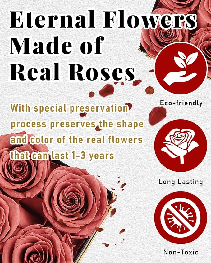 Changshunqi Preserved Roses, Forever Flowers Real Roses in a Box Last 2-3 Years, Forever Preserved Flowers Birthday Gifts for Womem Mom， Rose Forever Gifts for Her,Best Friend, Girlfriend