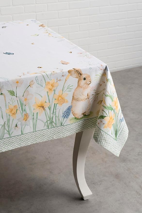 Maison d' Hermine Table Cloth Rectangle Table 100% Cotton 54 x 72 Inches Tablecloth Reusable Decorative for Dining Room, Farmhouse, Home, Party, Festive & Wedding Spring Summer - Easter Dew