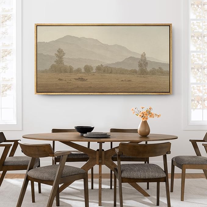SIGNFORD Extra Large Framed Canvas Print Wall Art Misty Mountain Landscape Tranquil Nature Scenery Illustrations Modern Art Calm Warm for Living Room, Bedroom, Office - 60"x30"