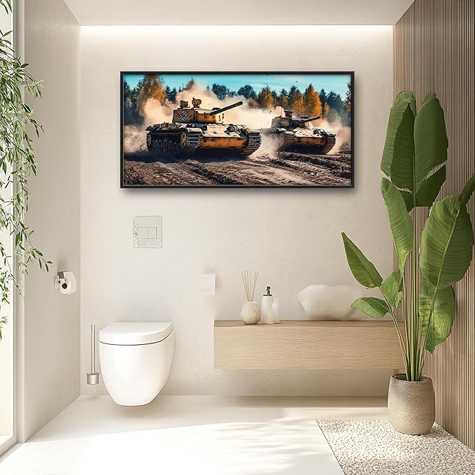 Military Tanks Large Wall Art Framed Wall Decor for Living Room, Tank Pictures Oversized Canvas Print Painting Modern Extra Large Framed Artwork for Bedroom Office Home Decor 60"x30"