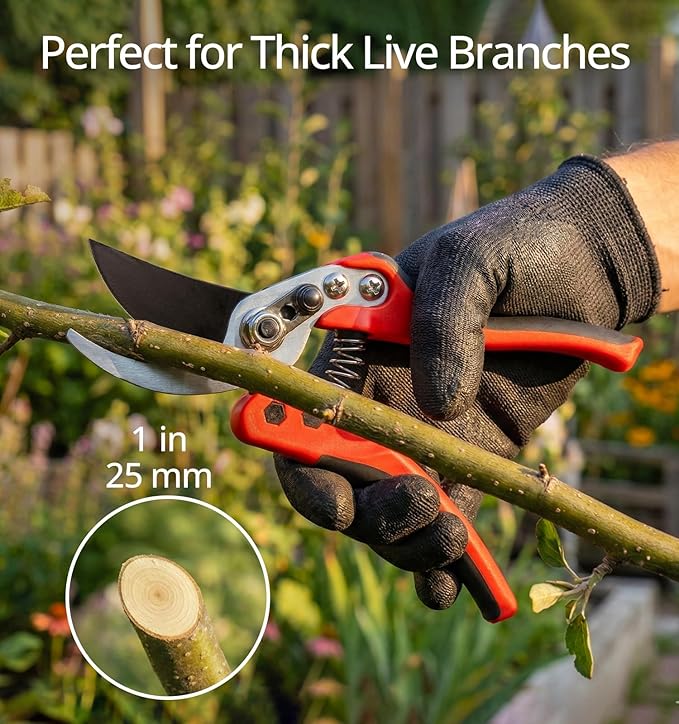 Gardeness Non-stick Coated Blade Bypass Pruning Shears-Garden Clippers For Gardening, Handheld Florist branch cutters - Floral Hand Secateurs with Comfort Grip Handles, Trimming and Yard Work