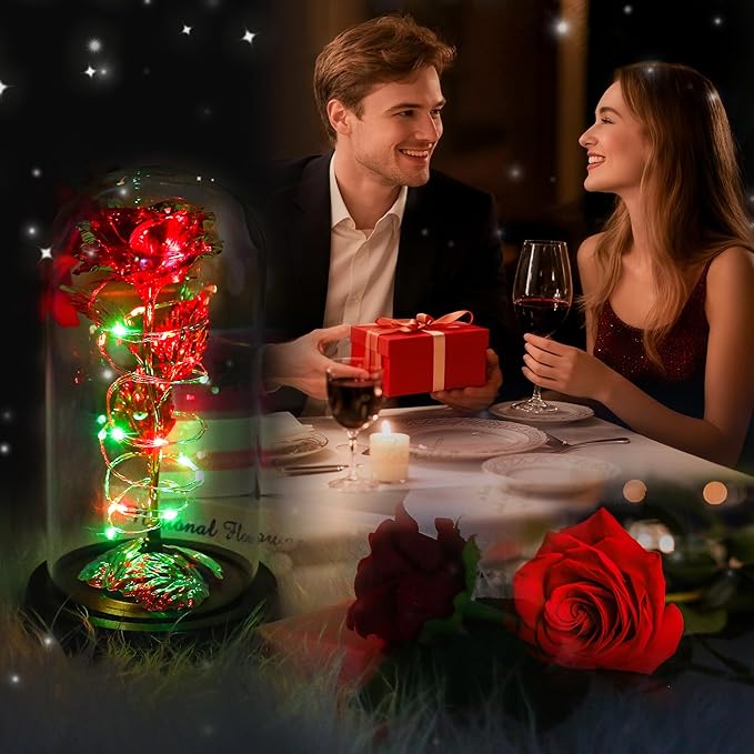 Childom Christmas Rose Gifts for Women,Birthday Gifts for Women Mom Christmas,Flowers for Delivery Prime,Rotating Red Light Up Rose in A Glass Dome,Anniversary Rose Gift for Her Valentines Day