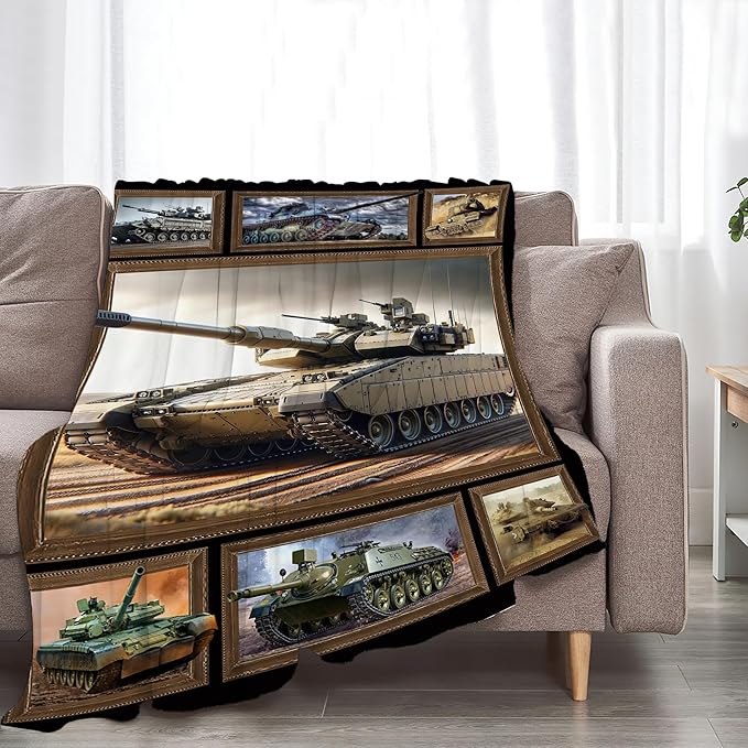 Tank Throw Blanket - Military Gifts for Fans - Soft Warm Cozy Fleece for Boys, Men, Girls, Women, Kids, Adults - Couch, Sofa, Bed - 80"x60"
