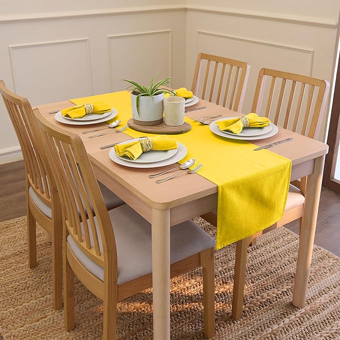 Encasa XO Table Runner 13"x104" Long | Cotton Canvas Fabric | Sunbeam Yellow Solid Color | Machine Washable & Durable