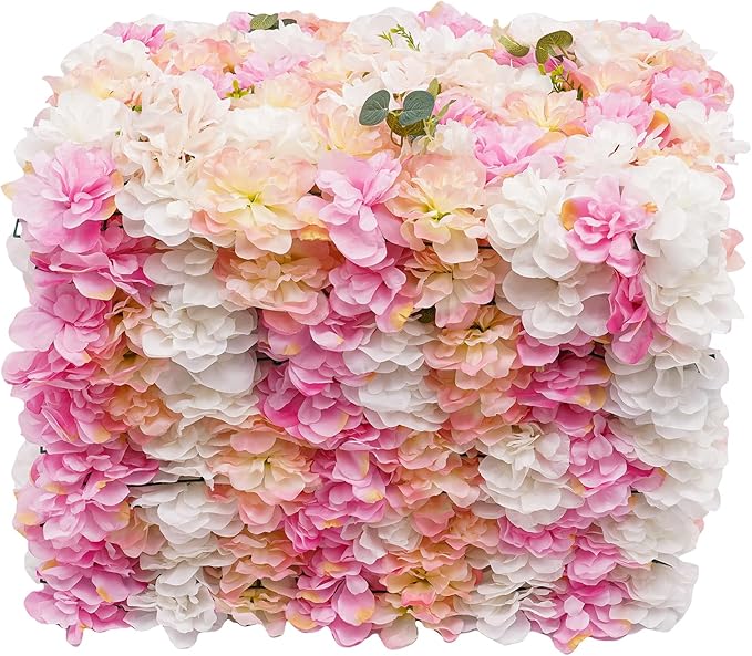 12PCS Flower Wall Panels, 3D Silk Floral Wall Backdrop, Realistic Pink Rose Flower Backplanes, Roll Up Fake Flower Background for Valentines Wedding Party Home Decoration