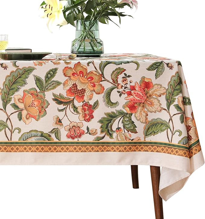 patdrea Designer Vintage Linen Rectangle Tablecloth,Provencal Rustic Floral Pattern Tablecloths,Decorative Table Cover Cloth for Kitchen,Dining Room,Tea Party,Home,Christmas,67"*118"