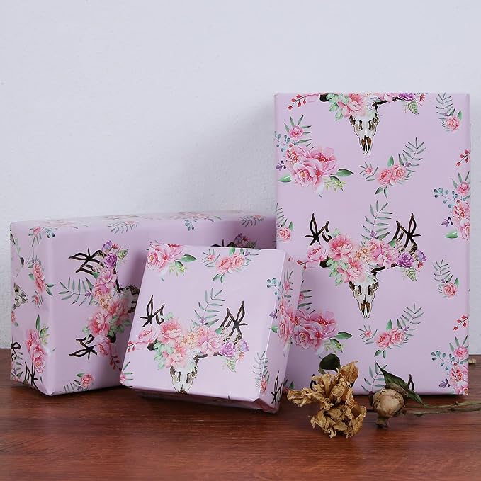 Aimyoo Pink Floral Wrapping Paper Jumbo Roll 17 in x 60 ft, All Accasion Flower Gift Wrap for Wedding Birthday Bridal Shower