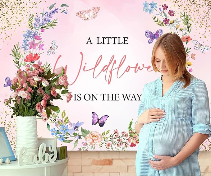Pink Floral Wildflower Baby in Bloom Baby Shower Backdrop Decorations A Little Wildflower is On The Way Backdrops Banner Background for Girl Wild Flower Theme Baby Shower Party Decor Photo Props 7x5ft