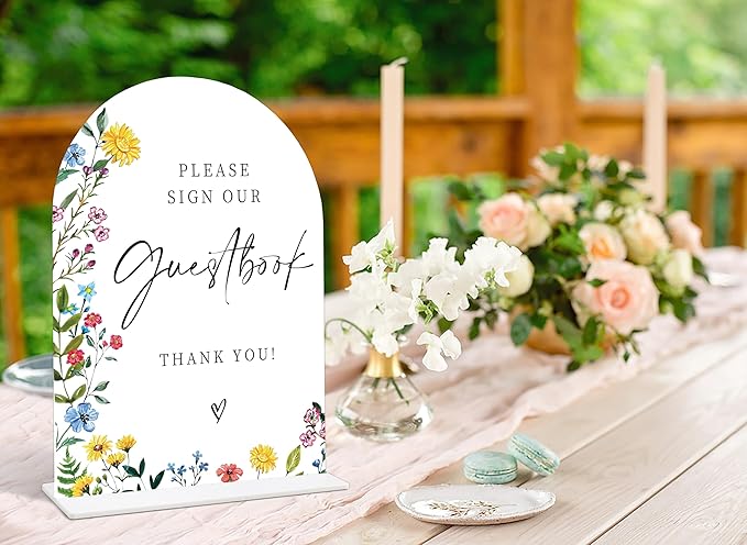 Acrylic Wedding Signs Please Sign Our Guestbook Sign for Reception, 6x8" Floral Themed Arch Acrylic Table Decor, Love Is In Bloom & Baby In Bloom Decorations for Baby Shower Bridal Shower Engagement