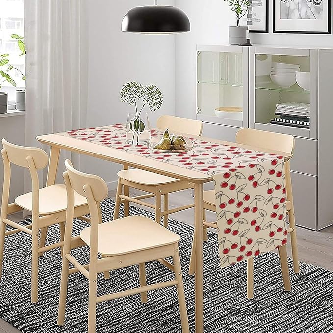 Red Cherry Table Runner,Spring Summer Fruit Tropical Birthday Party Decorations Dining Room Home Kitchen Table Decor 13 x 70Inches