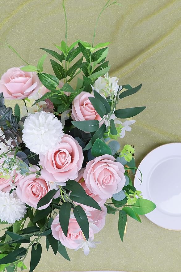 50pcs Roses Artificial Flowers Real Touch Fake Flowers with Long Stems Silk Flowers for Wedding Bouquet Centerpices Decorations Party Bridal Baby Shower Home Decor (Dusty Pink)