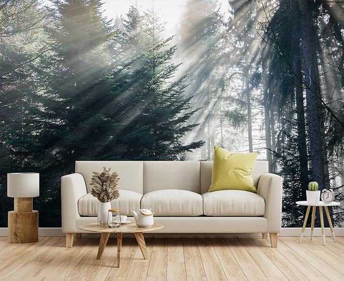 Forest in The Fog Wall Mural, Forest Wall Sticker Wallpaper, Non-self-Adhesive Wall Decorations（Non-self-Adhesive）