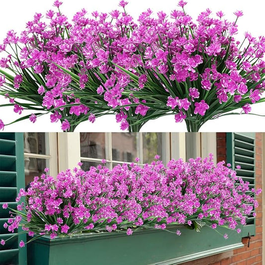 4 Bundles Artificial Flowers, Fake Artificial Greenery UV Resistant No Fade Faux Plastic Plants for Wedding Bridle Bouquet Indoor Outdoor Home Garden Kitchen Office Table Vase (Fuchsia)
