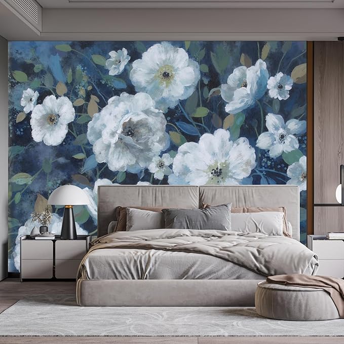 Wall Mural Peel and Stick Vintage Floral Mural- Thick Canvas Waterproof Wallpaper Art for Living Room Bedroom, Large Self-Adhesive Decor (Color-7, 137×98 inch)