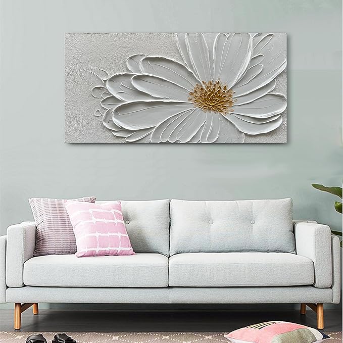 Hand Painted White Flower Texture Art 24x48 inch Modern Abstract Home Wall Decoration Oil Painting