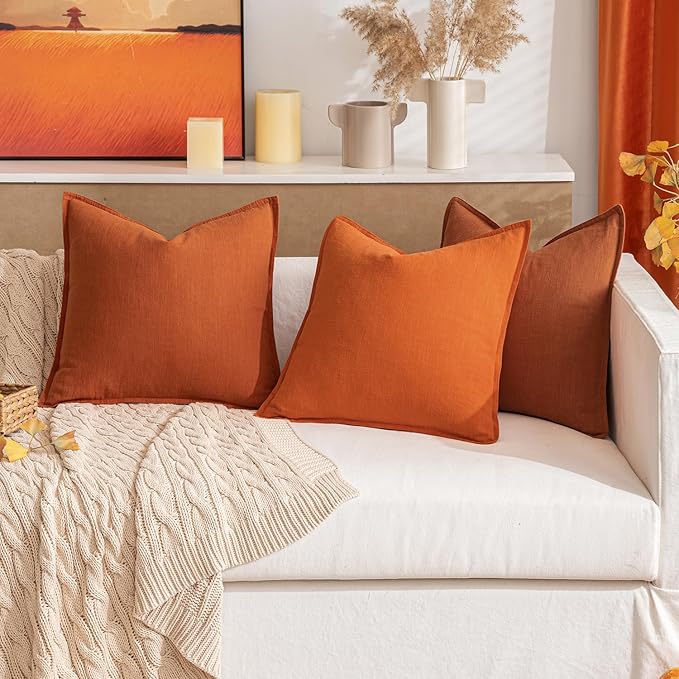 MIULEE Decorative Linen Pillow Covers 16x16 Inch Rust Boho Farmhouse Neutral Couch Throw Pillows for Bed Pack of 2 Accent Modern Pillowcase Summer Sofa Livingroom Home Decor
