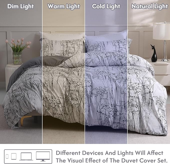LONAVA King Botaincal 3 Pcs Duvet Cover Set, Breathable Soft Microfiber Deep Grey Lining Comforter Cover with Zipper Closure, and 2 Anti-Pilling, Fade Resistant Pillowcases, Winter Forest