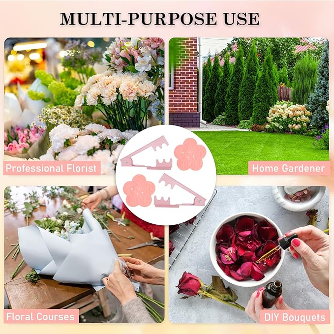 2 Sets Rose Thorn Remover for Stem, Sturdy Floral Thorn Stripper Tool Kit–Pink Flower-Shaped Steel Leaf Strippers for Florists, DIY Bouquets, Garden Arrangements