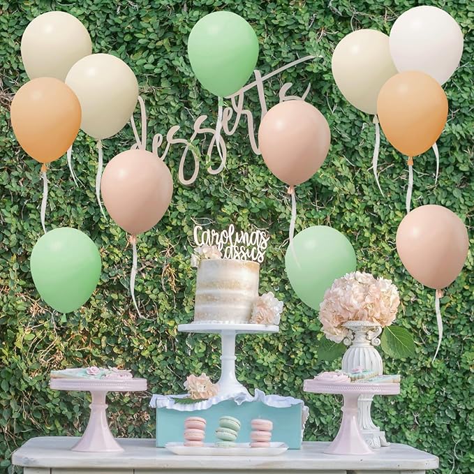 Sage Green Balloons,50Pcs 12 Inch Pastel Pink and Dusty Green Nude Sand White Boho Balloons with Ribbon for Girls Women Birthday Bridal Shower Wedding Tea Party Decorations