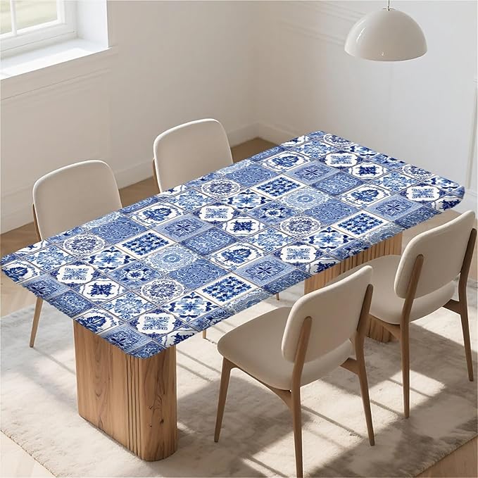 Rectangle Table Cloth Cover Waterproof Elastic Fitted Polyester Fitted Tablecloths for 6 Foot Tables for Indoor,Picnic, Camping, Outdoor （72" x 30"，Bohemia）