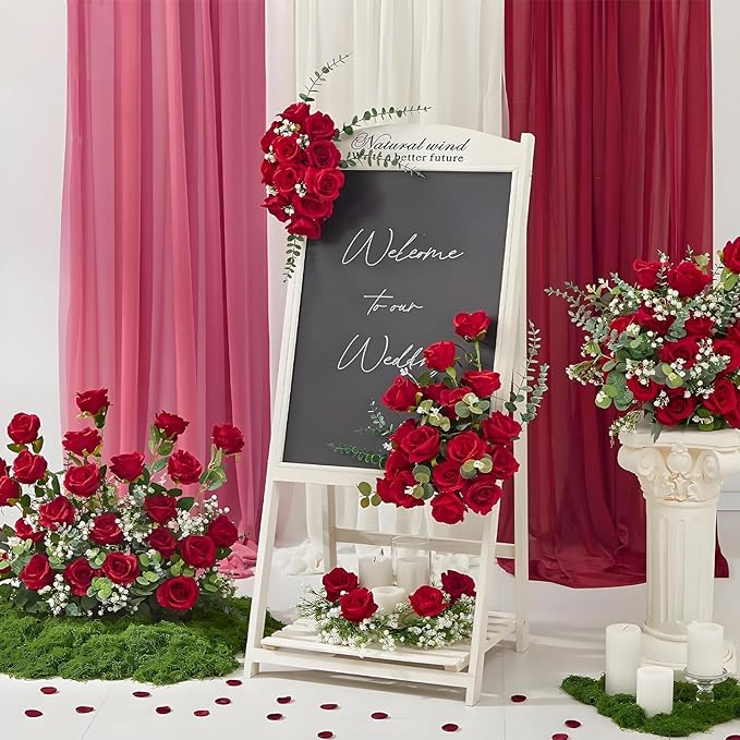 200 Pack Silk Roses Flowers - Artificial Burgundy Fake Flowers with 50cm Stems for Wedding Decor, 3.7in(7cm) Silk-Like Velvet Flower Heads for Wedding, Vintage Decor (200, Burgundy)