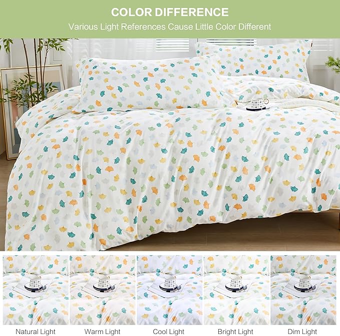 SAPHREAS Autumn Colorful Ginkgo Leaves Duvet Cover Set Soft Microfiber Bedding Set with Zipper Closure 8 Ties Full Size White Comforter Set 3pcs 1 Duvet Cover 2 Pillow Shams