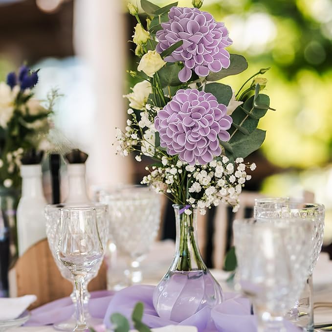 Artificial Flowers, 50pcs Realistic Artificial Rose for DIY Wedding Bouquets Centerpieces Arrangements, Purple Dahlia Flowers with Stem for Bridal Shower Party Home Decorations