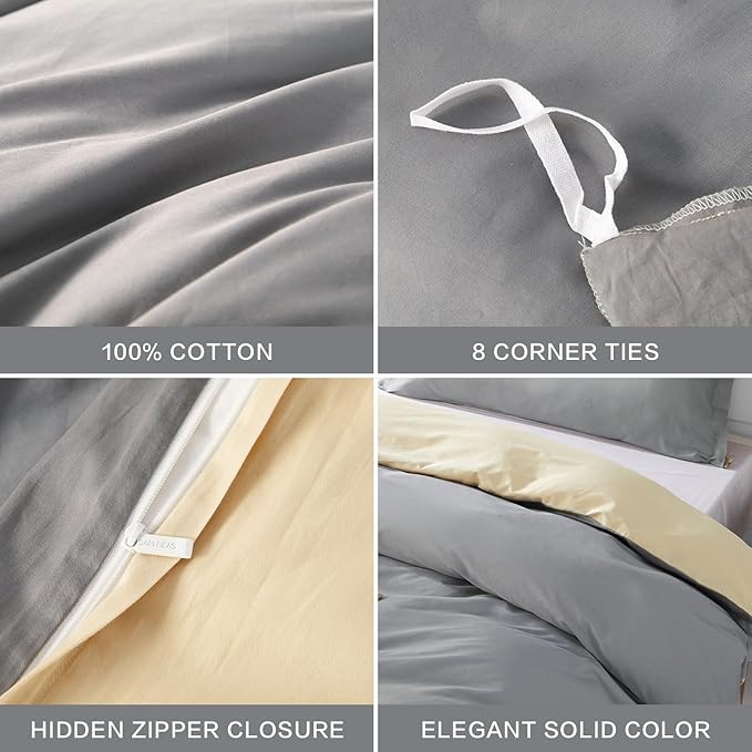 SAPHREAS Grey Duvet Cover Twin Size 2 Pieces Extra Soft 100% Cotton Bedding Set for Kids & Adults, Includes 1 Duvet Cover 68"x90" with Zipper Closure & 1 Pillow Sham, Comforter Not Included