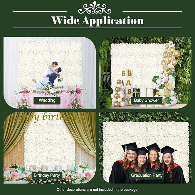 3D Flower Wall Panel, 20pcs White Artificial Floral Wall Backdrop, Realistic Silk Flower Backplanes, Roll Up Fake Flower Background for Valentines Wedding Party Photo Arrangement Decor