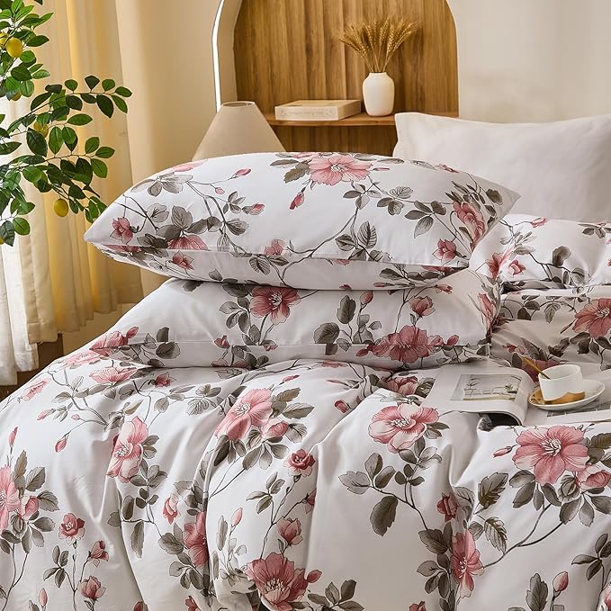 Bedding_Dreamer Floral Comforter Set 100% Cotton Comforter Sets King 3pcs Vintage Boho Cottagecore Floral Bedding Ultra Fluffy Soft Reversible Lightweight All Seasons