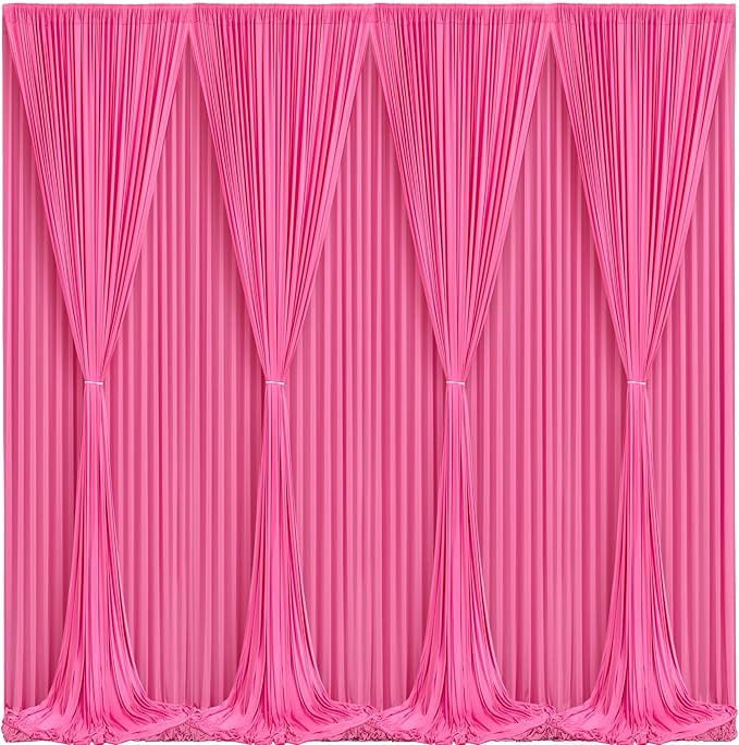 Hot Pink Backdrop Curtain 8 Panels-Wrinkle-Free Polyester Photography Drapes for Wedding Party Photo Background Decorations- 32 X10FT (Hot Pink)