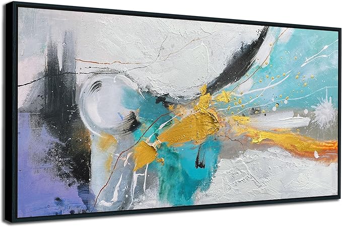 Arjun Large Abstract Wall Art for Living Room Wood Framed, Black and White Canvas Painting for Mens Room Textured Modern Picture Bedroom Home Office Wall Decor 48"x24"
