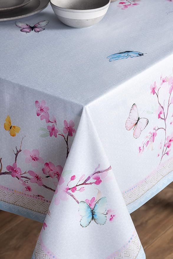 Maison d' Hermine Table Cloth Rectangle Table 100% Cotton 70 x 120 Inches Tablecloth Reusable Decorative for Dining Room, Farmhouse, Home, Party, Festive & Wedding Spring Summer - Blossoms in Spring