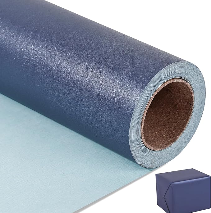 NESCCI Dark Blue Matte Wrapping Paper,Solid Color Pearly-Lustre Paper,Gift Wrapping Paper,Perfect for Wedding,Valentine's Day,Birthday, Christmas,Baby Shower,DIY Bouquet (17 Inches X 32.8 Feet)
