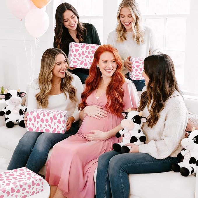 WERNNSAI Pink Cow Wrapping Paper Roll - 1 Roll 17”x 16.4ft Cow Print Gift Wrap Paper Farm Animal Gift Packing Roll for Kids Girls Baby Shower Birthday