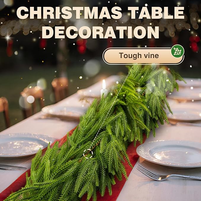 2PCS 6FT Norfolk Pine Garlands Realistic, Realistic Soft Wreath, Artificial Green Faux Cedar Pine Garland for Fireplace Mantle Indoor Outdoor Holiday Party Home Decor(2,6FT)