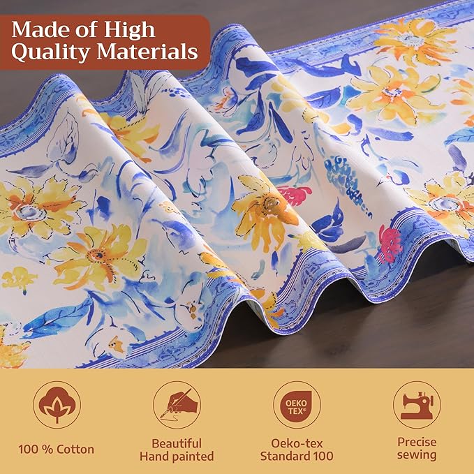 Maison d'Hermine Table Runner 100% Cotton Single Layer Table Runners 108 inches Long Decorative for Home Kitchen Dining Party Baby Shower Wedding Bridal Shower Spring Summer (Girassol,14.50" x 108")
