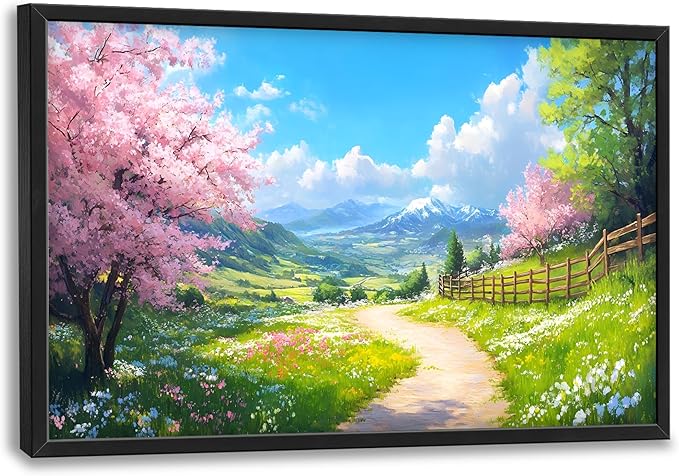 Mountain Trees Large Wall Art Framed Nature Scenery Wall Decor for Living Room Country Road Pictures Oversized Canvas Print Painting Modern Extra Large Framed Artwork for Bedroom Office 36"x24"