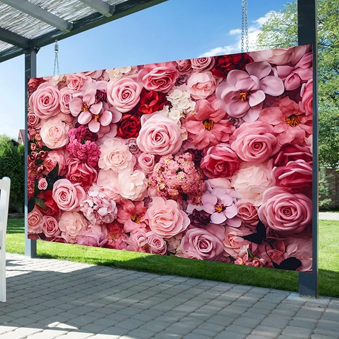 12x8ft Flower Backdrop Pink Red Rose Flowers Floral Wall Photography Background Birthday Baby Shower Wedding Party Banner Decorations Supplies Photo Booth Props