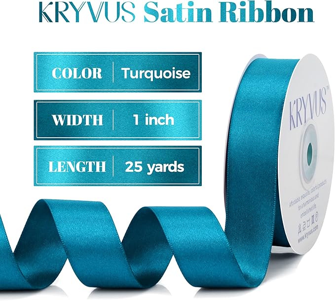 Turquoise Blue Satin Ribbon, Double Faced 1 Inch X 25 Yards Turquoise Ribbon, Premium Satin Ribbon for Gift Wrapping, Crafts, Hair Bow Making, Sewing, Flower Bouquet, Wedding Party Decor