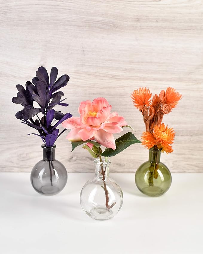 Serene Spaces Living Set of 36 Green Ball Bud Vases, Transparent Glass Vases for Weddings, Events, Parties, Floral Centerpieces for Home Decor, Measures 4" Tall