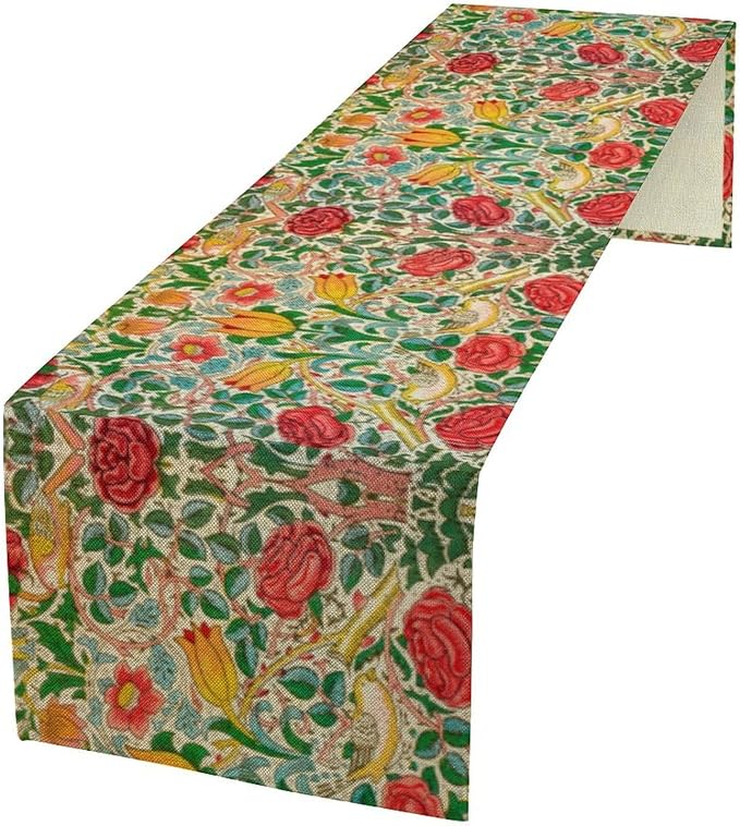 William Morris Original Design Red Rose Table Runner Vintage Floral Table Runner for Dining Table Decor 13 x 70 Inch