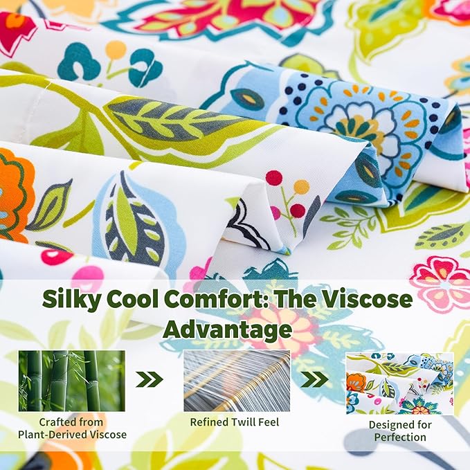 Bedlifes Twin Floral 3-Piece Sheet Set - Cooling Sheets Blend Rayon Derived from Bamboo,Soft & Breathable, Deep Pocket 16", Wrinkle Resistant - Vibrant Boho Floral Spring Design