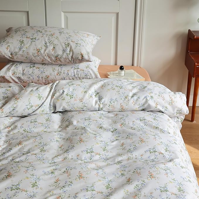LifeTB Retro Flower Duvet Cover King Vintage Style Botanical Duvet Cover Farmhouse Garden Floral Bedding Set Cottagecore Duvet Cover Set Wildflower Botanical Comforter Cover for Girls Women