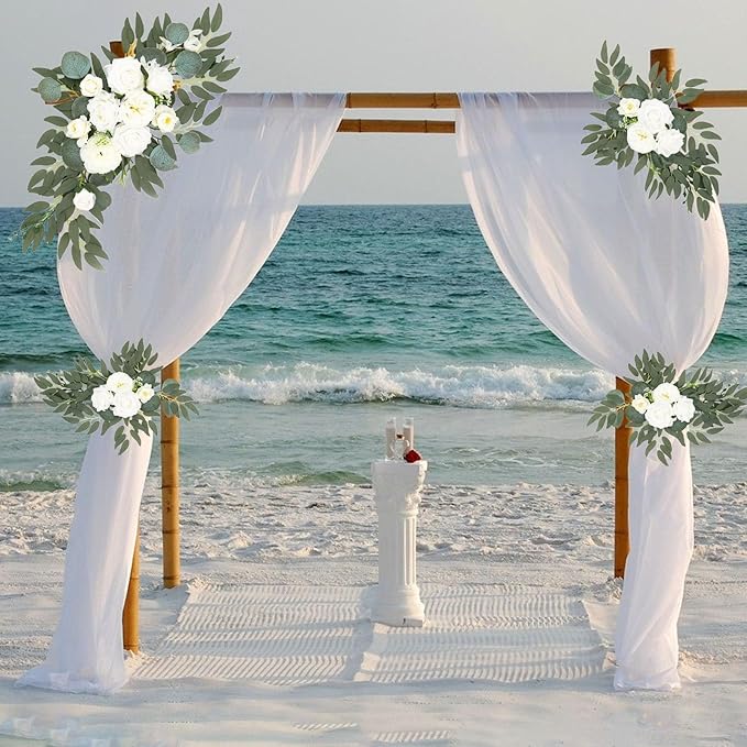 White Wedding Arch Flowers, Faux Flower Swag Set of 2, White Floral Swag for Wedding Arch Welcome Signs, Reception Ceremony Signs Decor