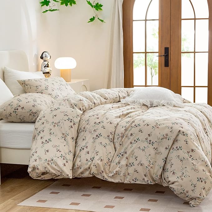 Floral Comforter Set Twin 2 Pieces Soft Chic Vintage Flowers Bedding Comforter Lightweight Garden Style Floral Botanical Flower Comforter Set for All Seasons and 1 Pillowcases (Floral, Twin)