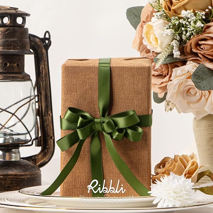 Ribbli Moss Green Satin Ribbon Double Faced Satin 1/2 inch x Continuous 50 Yards-Moss Ribbon for Gift Wrapping Crafts Wedding Decoration Bows Bouquet Floral Arrangement