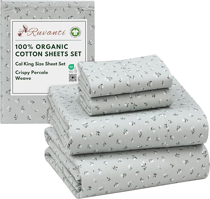 RUVANTI 100% Organic Cotton Sheets California King, Percale Weave, GOTS Certified, 4-Piece Set, Deep Pocket 13", Crisp & Breathable, Soft Durable Bedding, Sábanas Algodón Orgánico – Bud Club