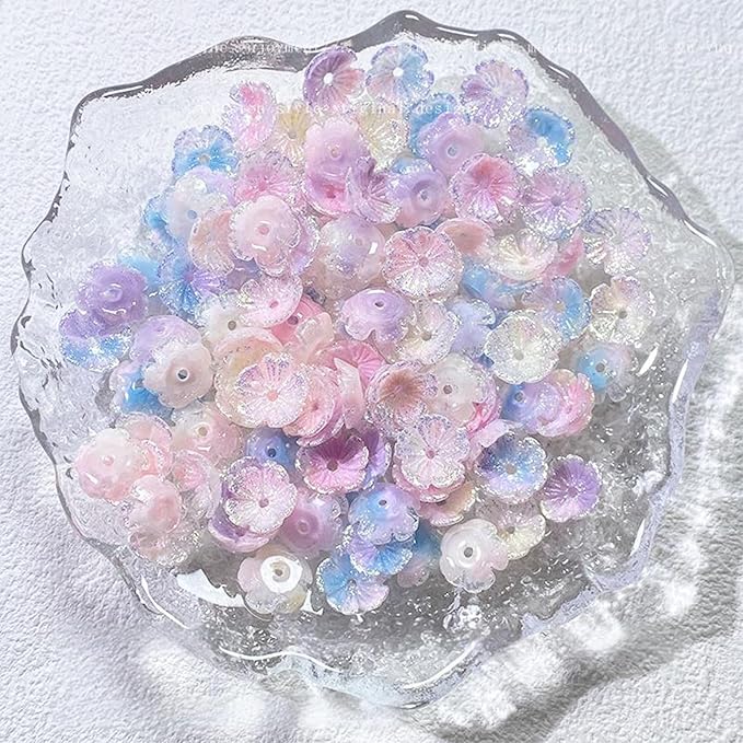 50Pcs Gradient 5 Petal Flower Beads for Jewelry Making Colorful Flower Beads for Bracelets Kit 9.6mm Acrylic Flowers Bead Pretty Aesthetic Floral Spacer Bead for Crafts Keychain Earring Necklace